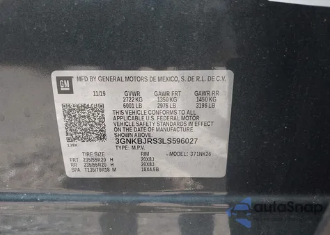 2020 Chevrolet Blazer Awd 3Lt from USA, damaged, VIN 3GNKBJRS3LS596027